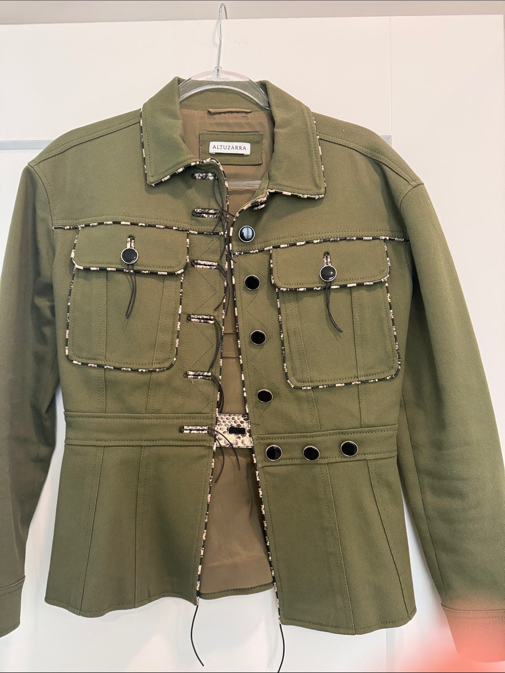 Altuzarra Olive Military Field Jacket with Contrast Trim
